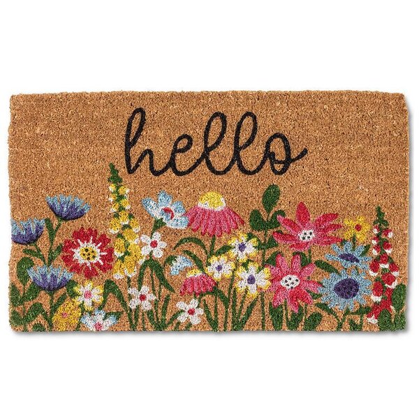 BRIGHT FLORAL HELLO DOORMAT 18"X30" L