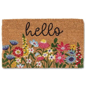 BRIGHT FLORAL HELLO DOORMAT 18"X30" L