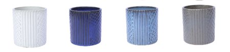 CYLINDER  POT W/ PATTERN DARK BLUE 6.1"