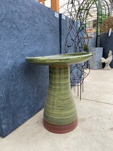 GLAZED 46CM BIRDBATH GREEN