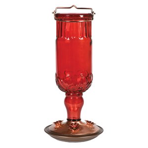 HUMMINGBIRD FEEDER ANTIQUE RED GLASS 24 OZ