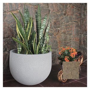 RUSTIC ROUND PLANTER W/ STAND 33CMX50CM GRANITE