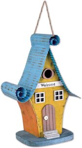 YELLOW AND BLUE BIRDHOUSE